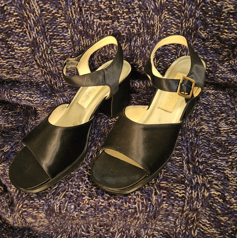 Navy blue satin heels size 7.5
